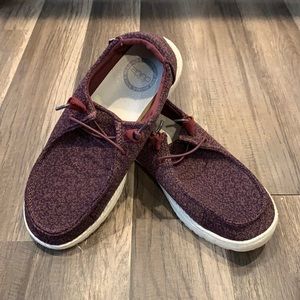 Women’s maroon Hey Dude shoes